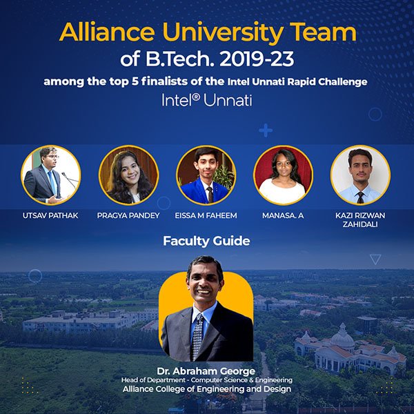 Alliance University B.Tech. Students Among the Five Finalists of Intel® Unnati Rapid Challenge